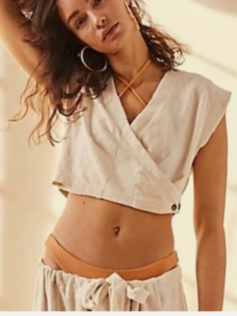 Free people Cropped Cream Terry Vest - Neutral Beach Style